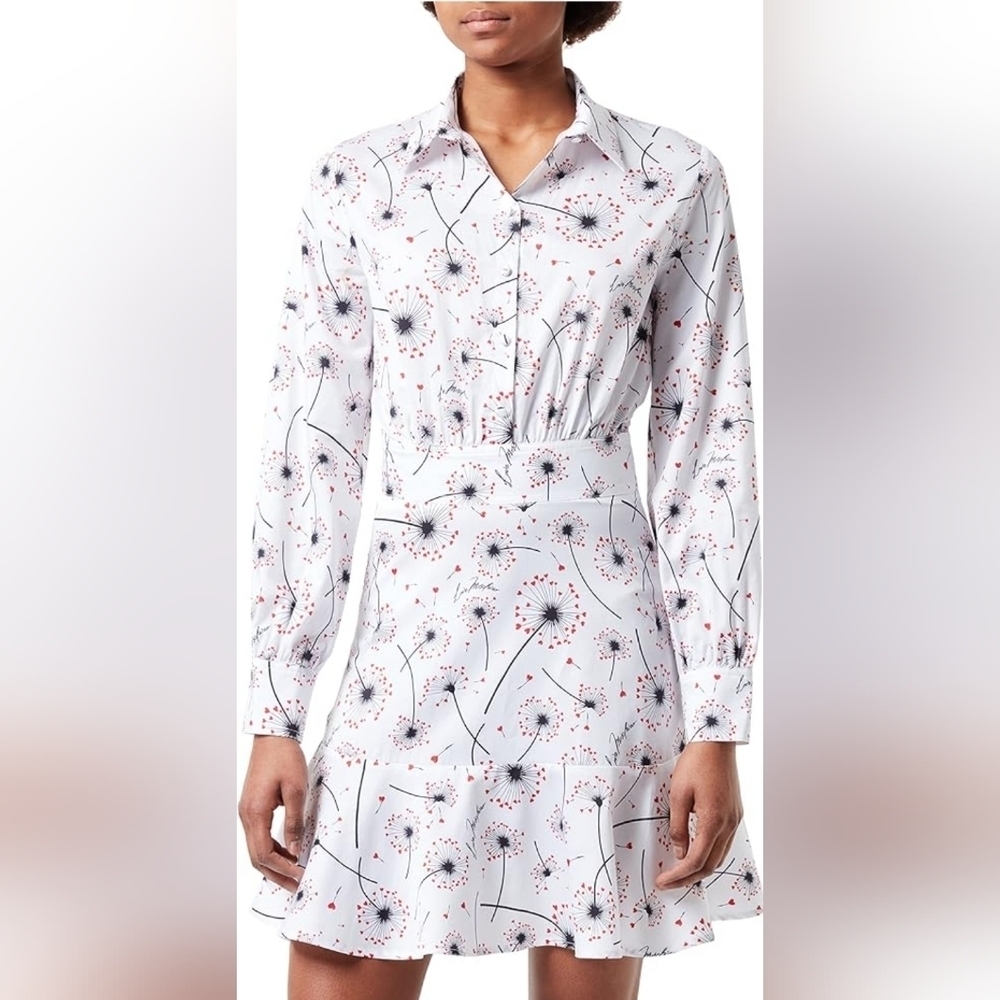 Love Moschino Long Slevess Floral White Cotton Dress